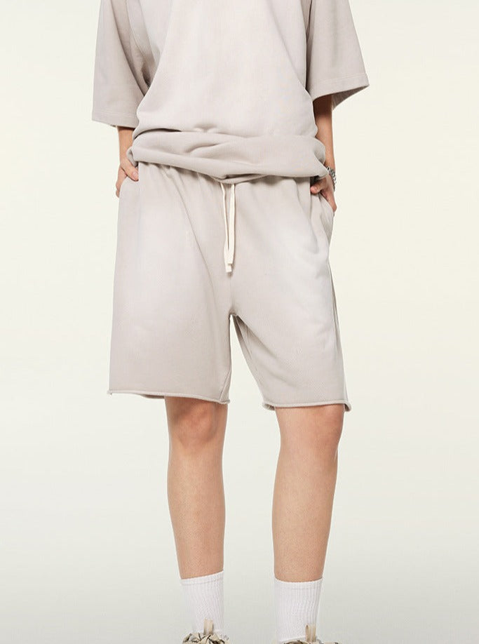 Heavy Washed Drawstring Loose Edge Shorts