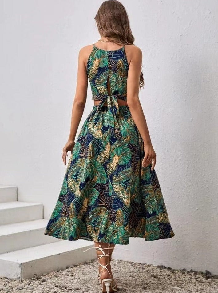 Two Piece Tropical Printed Skirt Set