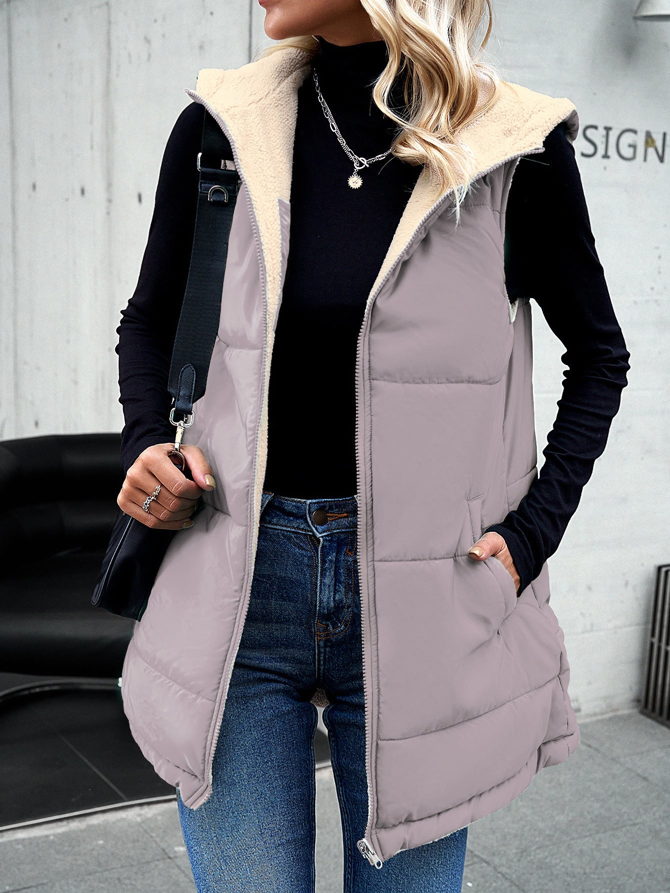 Vibrant Puffer Vest with Sherpa Lining for Chilly Days