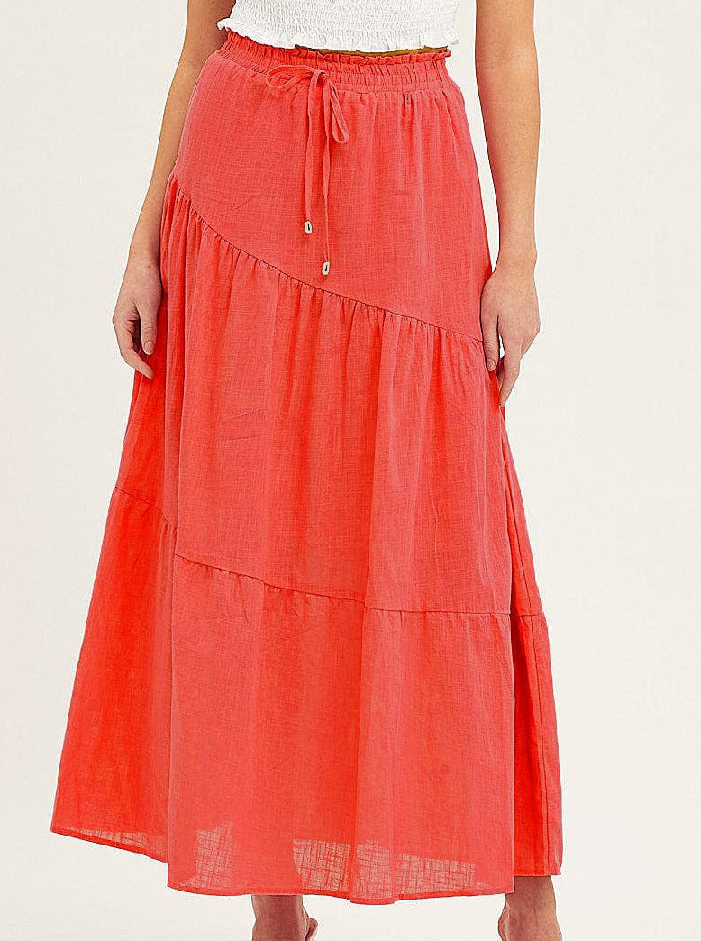 High Elastic Waist Large Hem Pleated Skirt