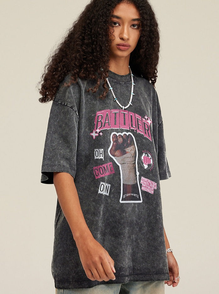 Retro Printed Half Sleeve Loose T-Shirt