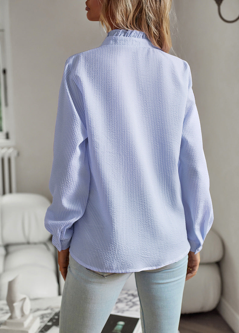 Blue Lace Collared Long Sleeve Shirt